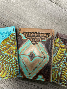 Tooled Card holder with embossed leather
