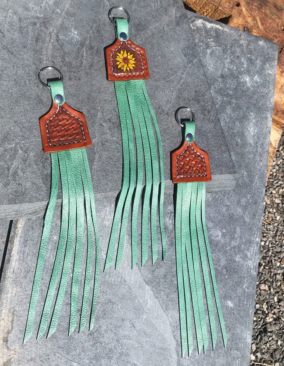 Tooled keychain with fringe – Emma Jo Custom Leather