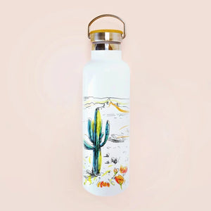 Insulated water bottle with bamboo lid